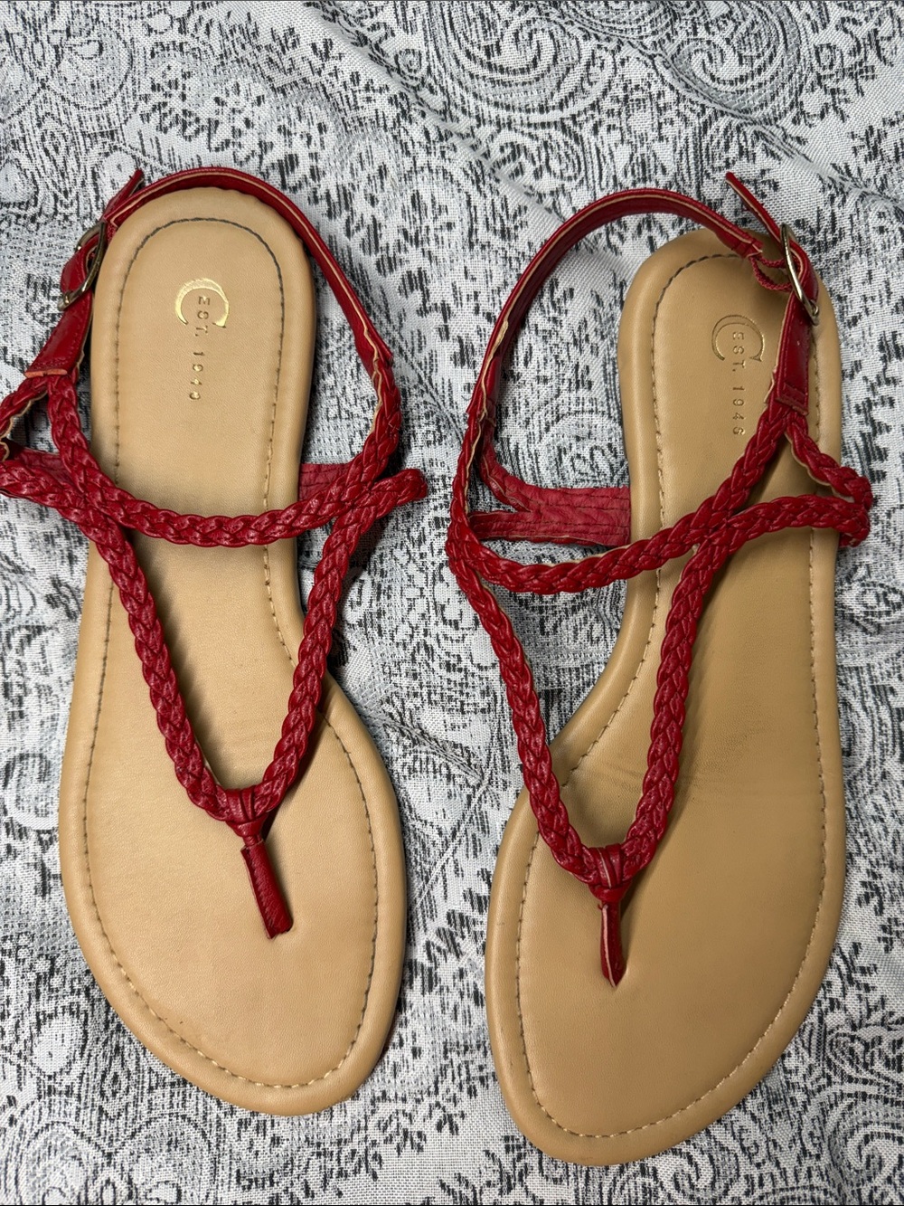 Red Braided Toe-Post Sandals - Women - 9